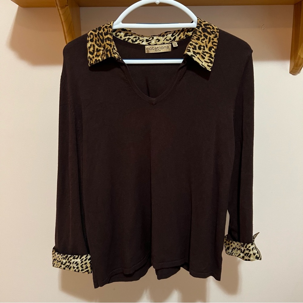 Notations Petite Leopard Print Light Weight Sweater   Size PXL